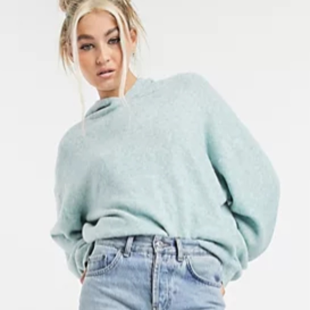 ASOS Weekday Aggie Knitted Hoodie in Green / Blue